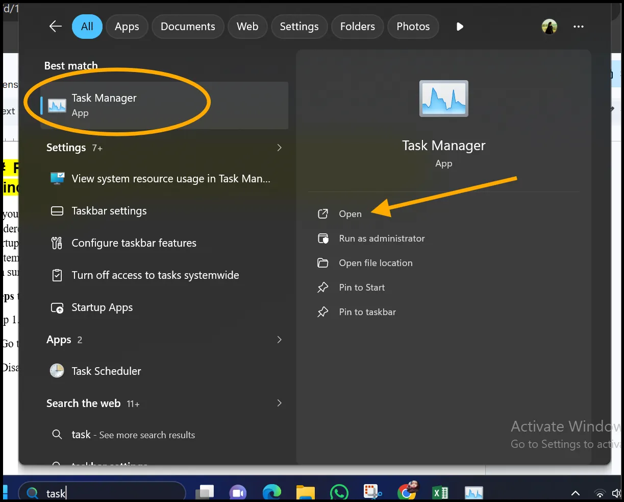 Open Task Manager to remove or disable background processing and apps.